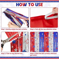Vibrant Red, Silver & Blue Foil Streamer Backdrop – Perfect for Independence Day