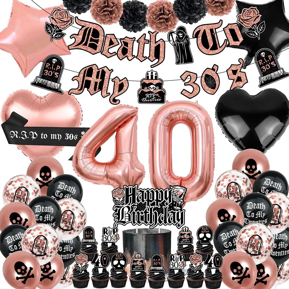 Death to My 30s Decorations 40th Birthday Decorations for Her Black and Rose …