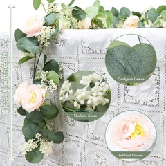 2 Pcs Pink 6.6Ft Artificial Eucalyptus Flower Garland with Fake Rose Flower Vine
