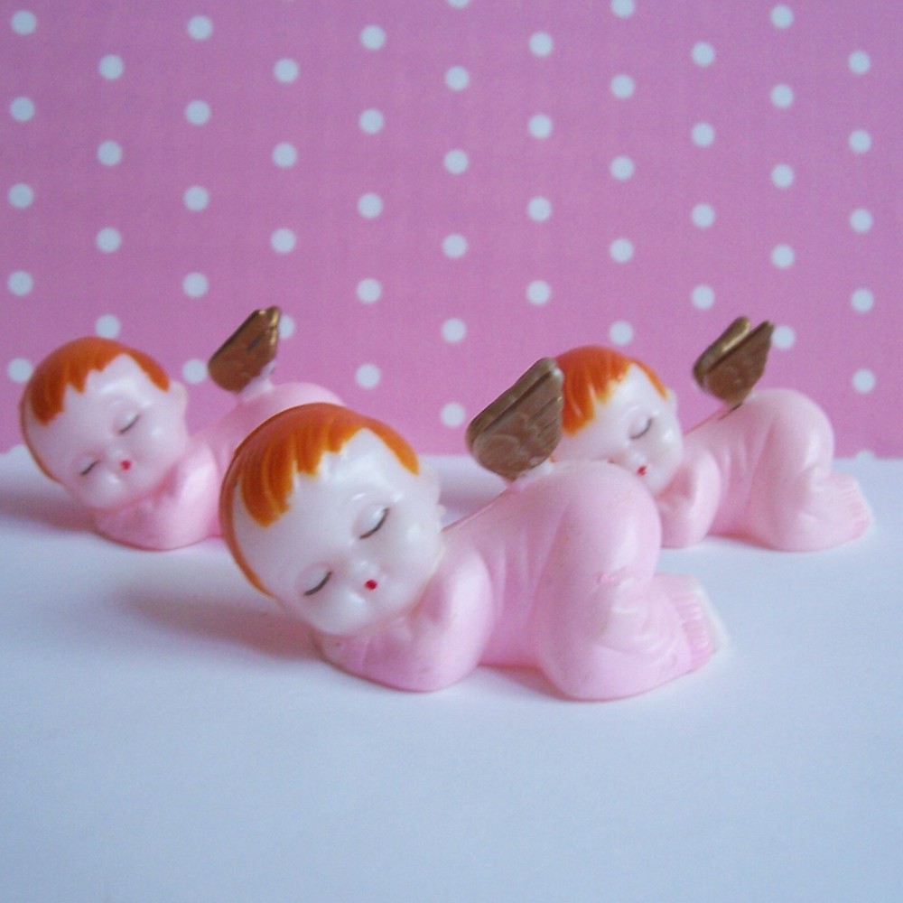 12 Pink Sleeping Baby Angel Figurine – Cake Toppers, Lot of 12