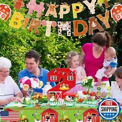 Hungdao Farm Birthday Piñata Number Piñata with Blindfold Bat and Confetti Fa