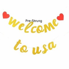 Welcome to USA America Banner Pre-Strung No DIY Rose Gold Glittery Aboard