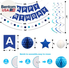 Birthday Decorations, Happy Birthday Banner with Honeycomb Balls, Stars Hanging