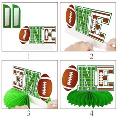 Football First Year Down Honeycomb Centerpieces 12Pcs Football 1st Table Cent…