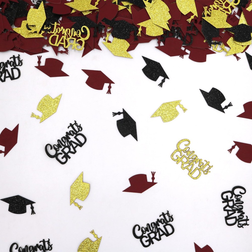 200 PCS Maroon Gold Graduation Confetti Class of 2026 Glitter Congrats Scatter