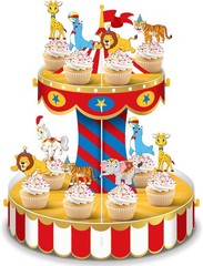 Carnival Circus Cupcake Stand Party Decorations with 24 Cupcake Toppers Circus T