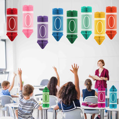 Back to School Hanging Honeycomb Decorations Tissue Paper Crayon | 12Pcs Classro
