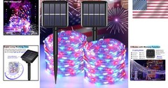 Outdoor Waterproof Fairy Lights, 2 Pack 200 LED Solar String Lights for Holidays