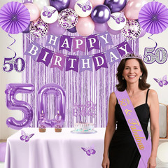 50Th Birthday Decorations, 52Pcs Purple 50Th Birthday Decorations for Women, 50