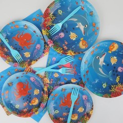 Vibrant Under the Sea Tableware – Baby Shower & Birthday Supplies for 24 Guests