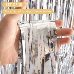10 Pack Silver Foil Curtain Backdrop 3.2×9.8ft Tinsel Fringe Photo Booth Decor