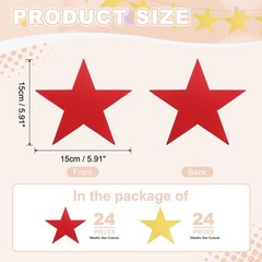 24 Pcs Stars Cutouts, 6 Inch Double Printed Paper Stars, Gold/Red