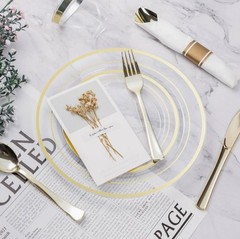 350PCS Gold Plastic Dinnerware Set, Disposable Party Plates for 50 Guests…R1W2