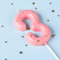 2.76 Inch Classical Pink Gold 3 Number Birthday Candles, Gold & Cake Number Cand