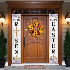 Easter Decorations Outdoor Happy Easter&He is Risen Porch Sign Banner Religious