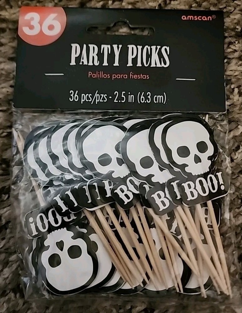 Halloween Party Picks Skeleton Black White BOO! Cupcakes 36ct