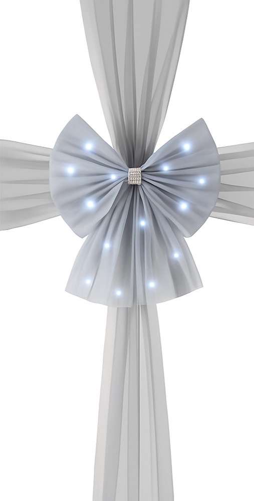 Grey Christmas Door Bow Large Mesh Silver LED Lights Luxury Holiday Decoration