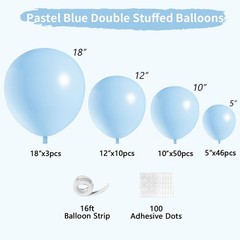 Double Pastel Blue Balloons Different Size 115Pcs 5/10/12/18 Inch Macaron Lig…
