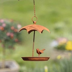 Metal Bird House Feeder Rust Finish Wall Mount for Garden Porch Backyard