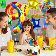 40 Inch Building Block Number Balloon, Colorful Number Block Foil Balloons La…