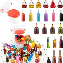 21-Piece Miniature Bottles & Funny Toilet Cake Topper for Dollhouse Decor
