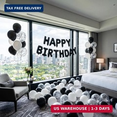 TONIFUL Black Happy Birthday Balloons Banner Decoration 16 Inch Mylar Foil Lette