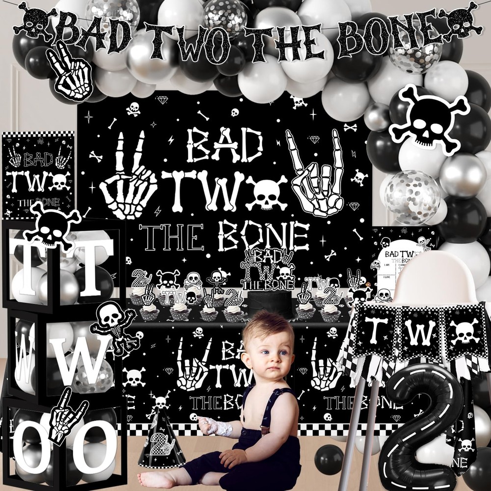2nd Birthday Decorations for Boys, Bad Two The Bone Party Decorations with