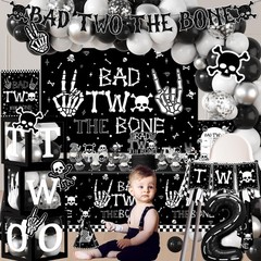 2nd Birthday Decorations for Boys, Bad Two The Bone Party Decorations with