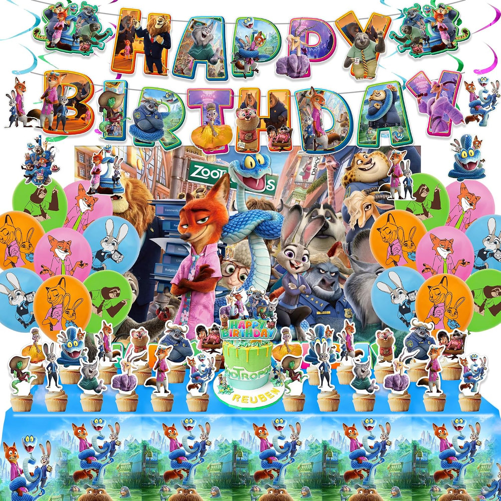 Birthday Party Decorations Set – 1 Backdrop (39″ X 59″), 1 Big Topper, 1 Tablecl