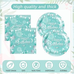 41Pcs Teal Birthday Decorations for Women Girls,Teal Silver Tableware Set Party