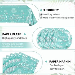 41Pcs Teal Birthday Decorations for Women Girls,Teal Silver Tableware Set Party