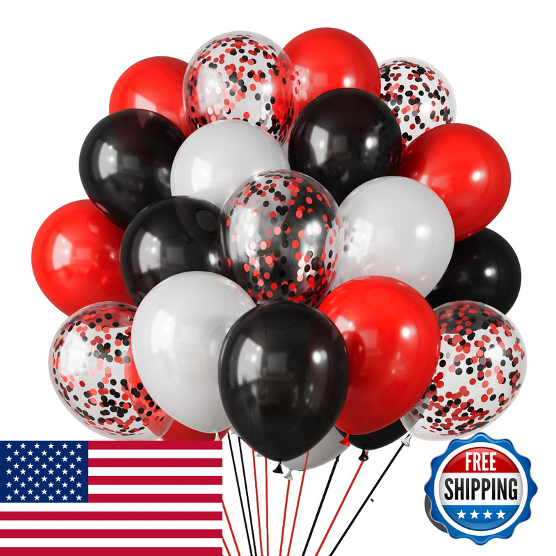 Rubfac Red And Black Balloons Kit 65Pcs 12 Inches White And Confetti Balloon