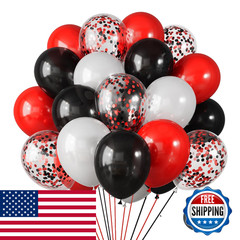 Rubfac Red And Black Balloons Kit 65Pcs 12 Inches White And Confetti Balloon