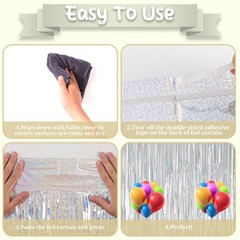 2 PCS Laser Silver Foil Fringe Backdrop Curtains Tinsel Streamers Party Prop