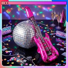 80s/90s Inflatable Disco Ball & Guitar – Lightweight, Self-Sealing Decorations
