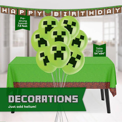 Minecraft Birthday Decorations – Serves 16 | Party Supplies: Minecraft Balloons,