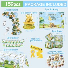 159pcs Blue Winnie Baby Shower Decorations Kit, Vintage Pooh Party Supplies, …