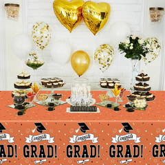 2Pcs 2026 Graduation Table cloths, 108″ X 54″ Orange Grad Party Decorations, Dis