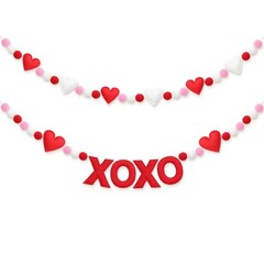 2pcs Valentine Garland Felt 3D Heart Pompom Garland Red White Pom Pom Banner …