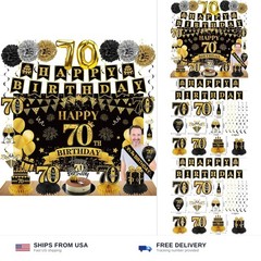 Eucutur 42PCS 70th Birthday Decoration Kit for Men Women, Black Gold Happy 70…