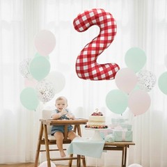 40 Inch Red Gingham Number 2 Balloon | Large Foil Checkered Balloon for Baby …