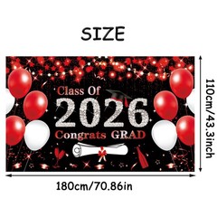 Black Red Graduation Party Decorations, Red 6×3.6ft Red Class of 2026 Graduat…
