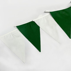 32Ft Green and White Party Decorations Triangle Banner Flag Fabric Pennant Bunti