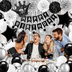 Black and Silver Birthday Party Decorations for Men Women Boys Girls Happy Bi..