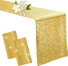 2 Pack Gold Sequin Table Runner 12″ x 72″, Glitter Sparkle Sequin Runners for