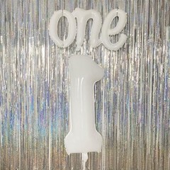 2Pcs One Balloon Set, 40inch Large Nylon Number 1 Balloon and 26inch White
