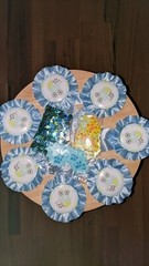 Baby Shower Award Ribbons, boy w/ table confetti (animals, stars & sparkles)
