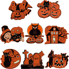 8 Pieces Vintage Halloween Party Decorations Cutouts, Assorted Black Orange Retr