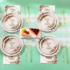 Boho Bridal Shower Decorations Set, 168 Pcs Plates & Napkins for 24 Guests, Miss