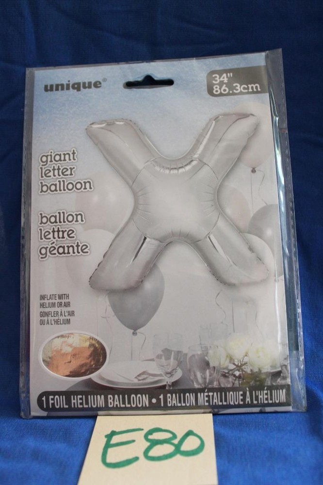 E80G UNIQUE 34″ SILVER FOIL LETTER «X» PARTY BALLOON